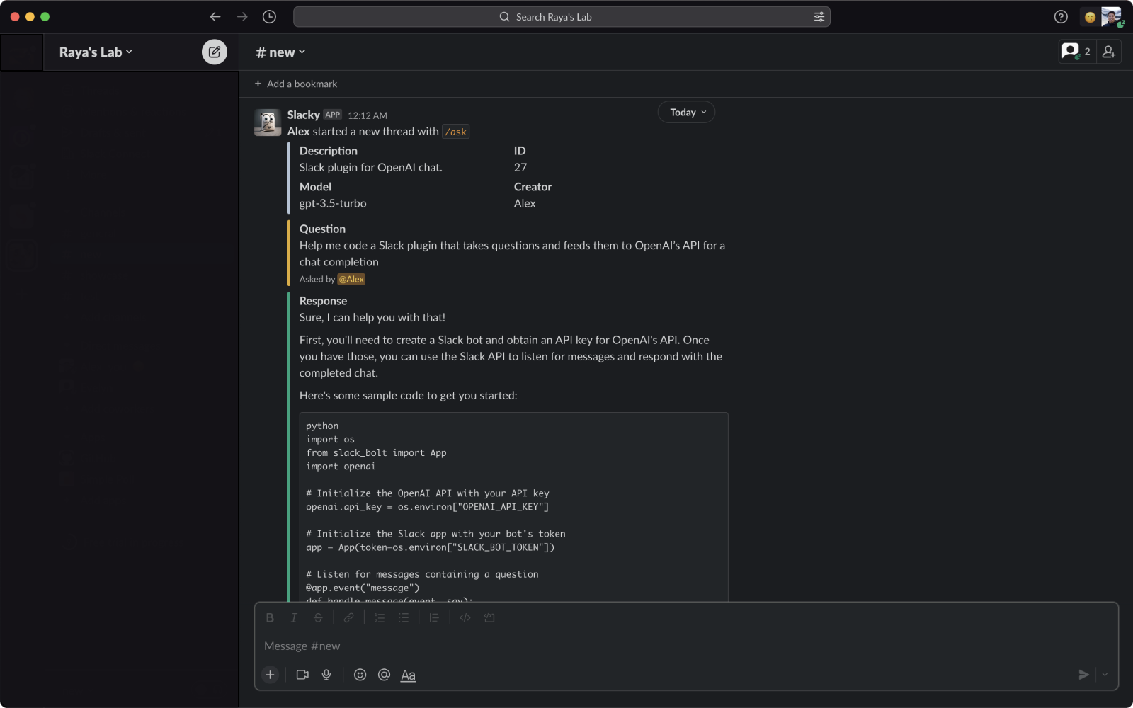 Slack App Screenshot